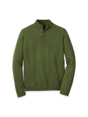 Supima Cotton Four Button Mock Neck Sweater - Olive