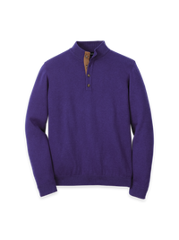 Supima Cotton Four Button Mock Neck Sweater - Plum