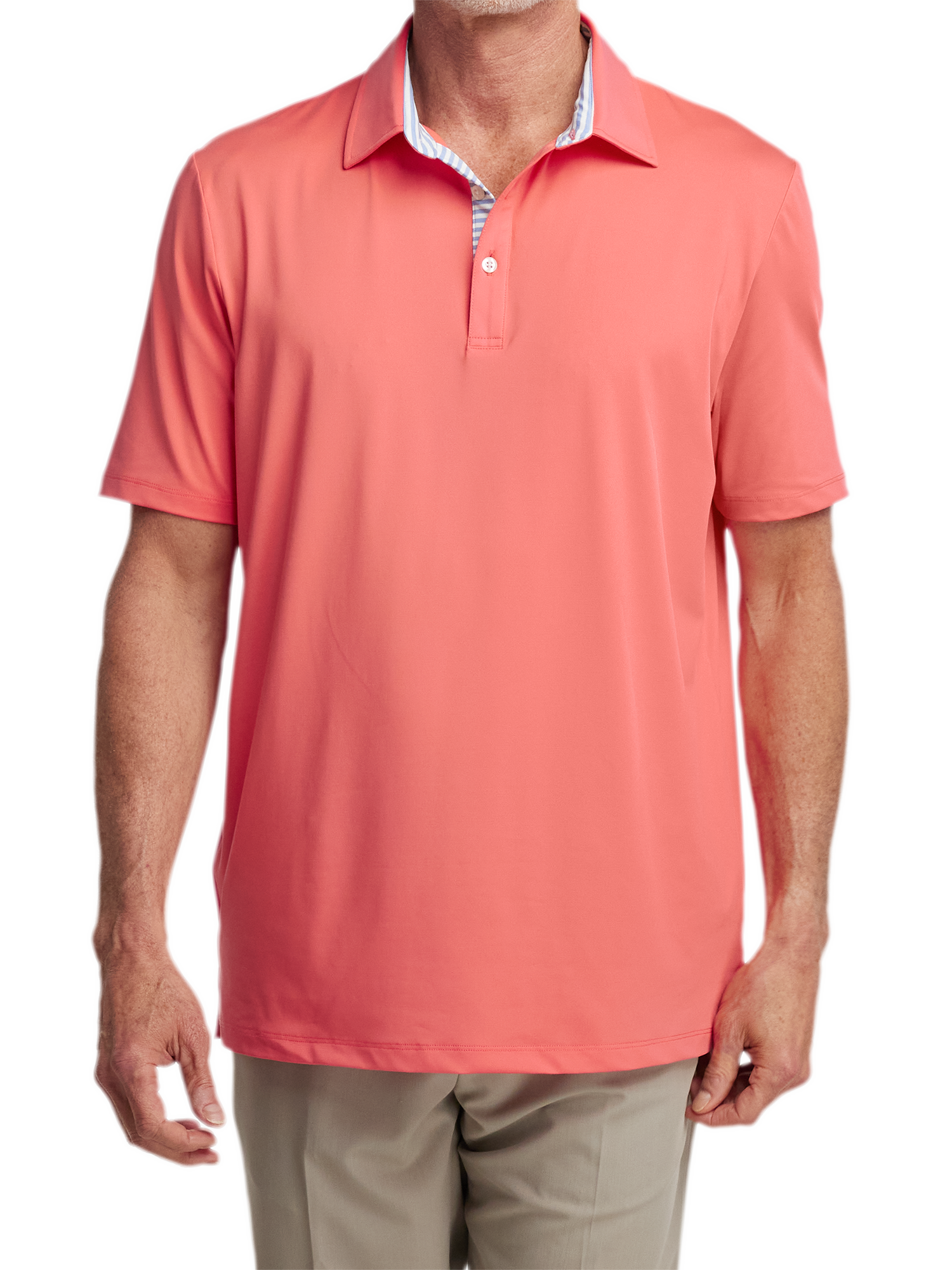 Performance Blend Three Button Polo - Bright Coral