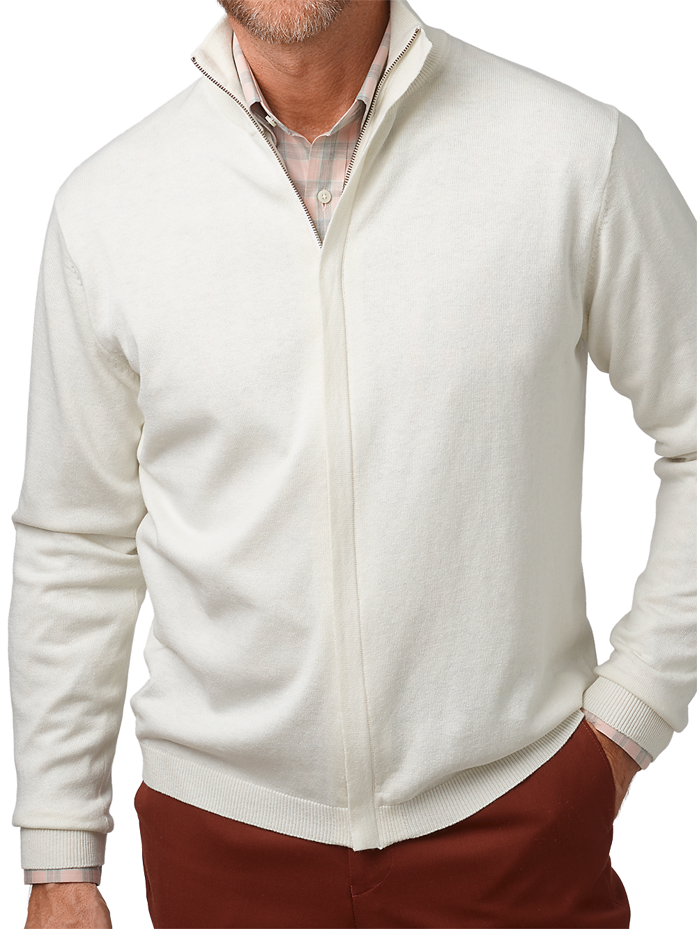 Product Image of Silk, Cotton & Cashmere Full Zip Sweater-Cream
