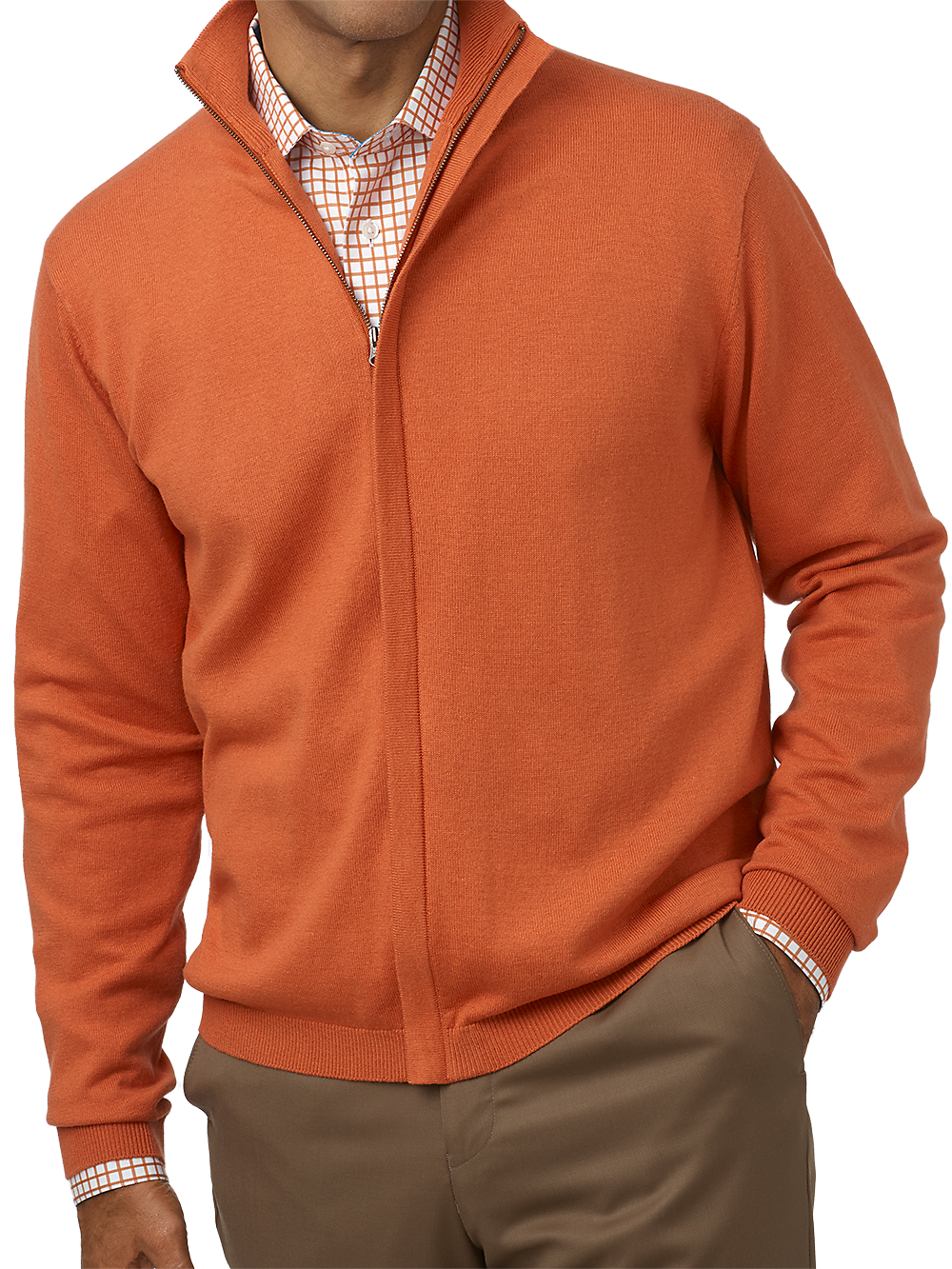 Product Image of Silk, Cotton & Cashmere Full Zip Sweater-Rust