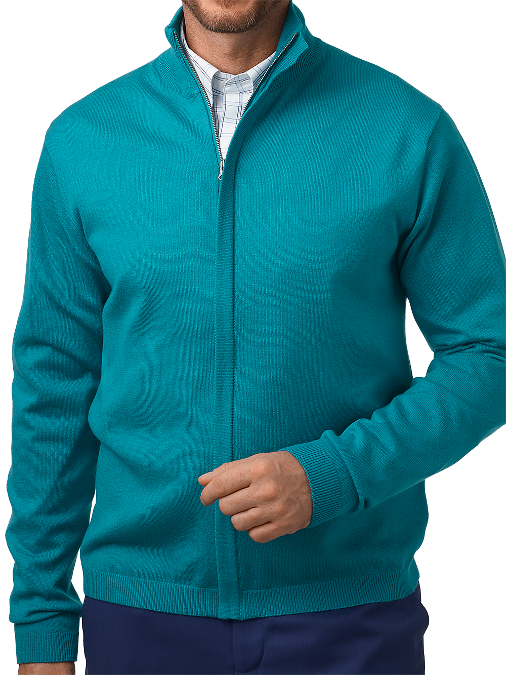 Product Image of Silk, Cotton & Cashmere Full Zip Sweater-Aqua