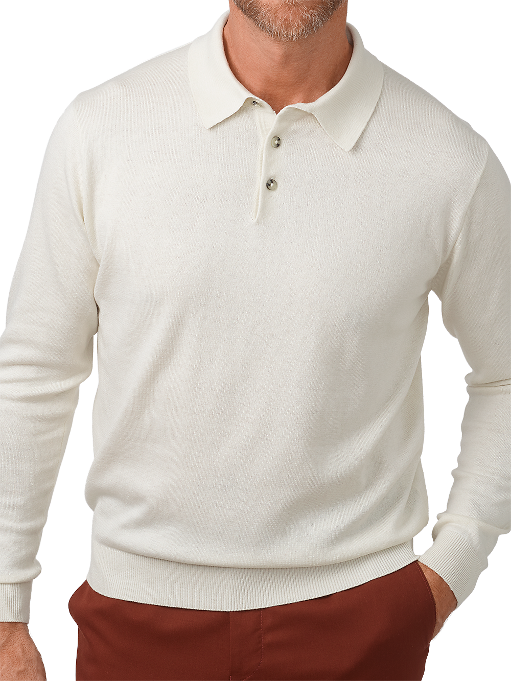 Product Image of Silk, Cotton & Cashmere Long Sleeve Polo-Cream
