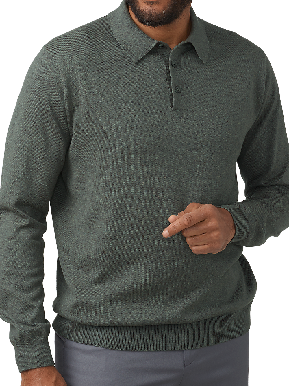 Product Image of Silk, Cotton & Cashmere Long Sleeve Polo-Grey
