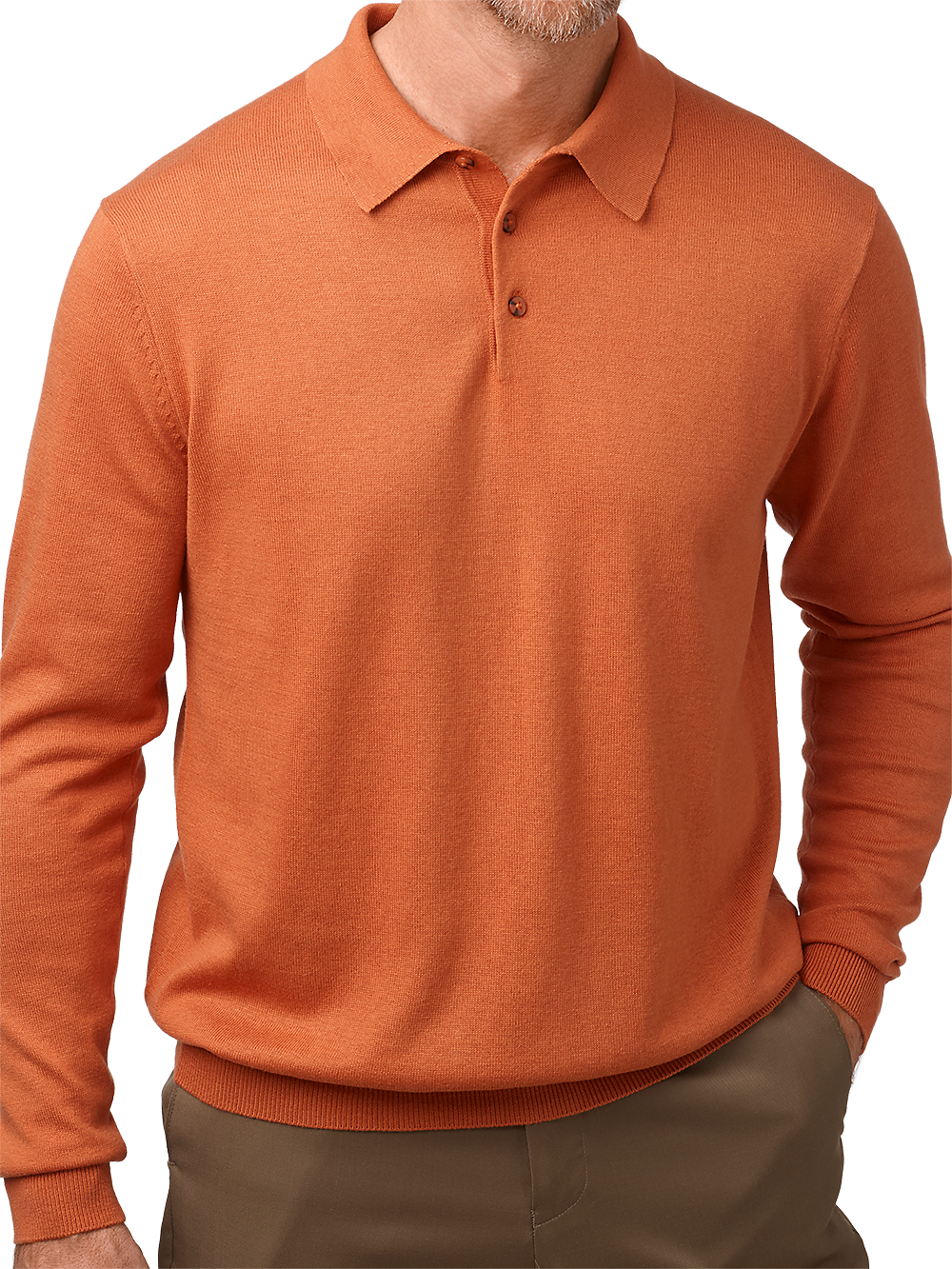 Product Image of Silk, Cotton & Cashmere Long Sleeve Polo-Rust
