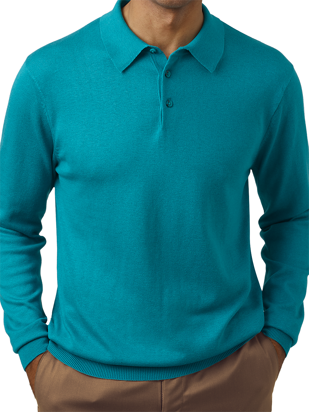 Product Image of Silk, Cotton & Cashmere Long Sleeve Polo-Aqua
