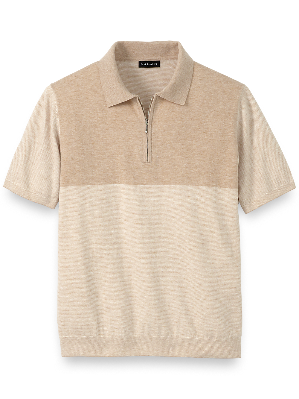 Product Image of Cotton Blend Quarter Zip Polo-Tan