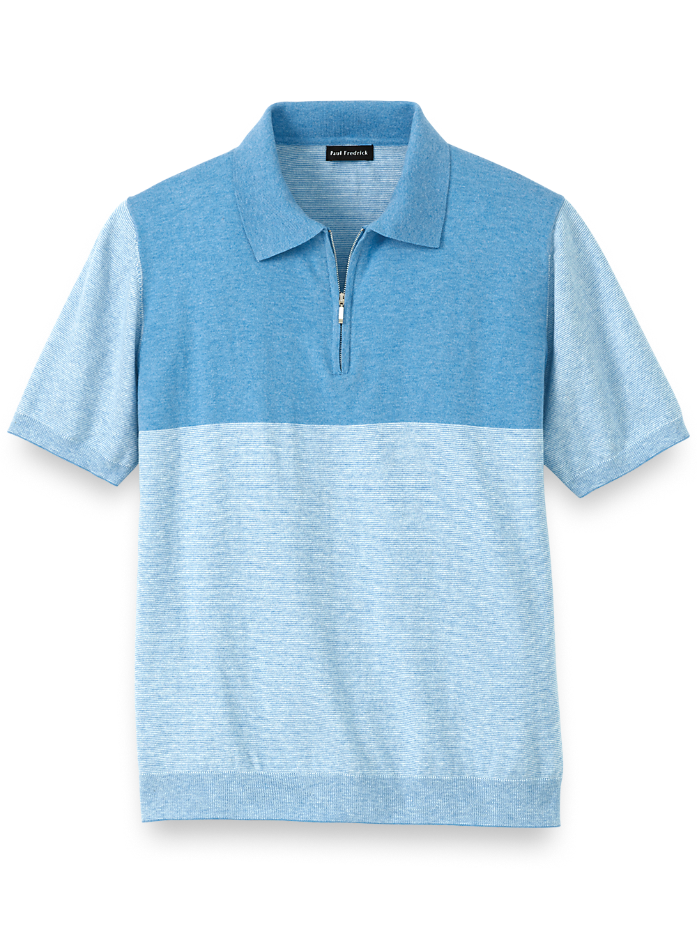 Product Image of Cotton Blend Quarter Zip Polo-Blue