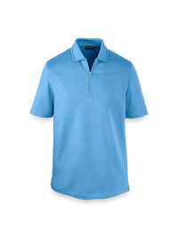 Lyocell Blend Quarter Zip Polo - Blue