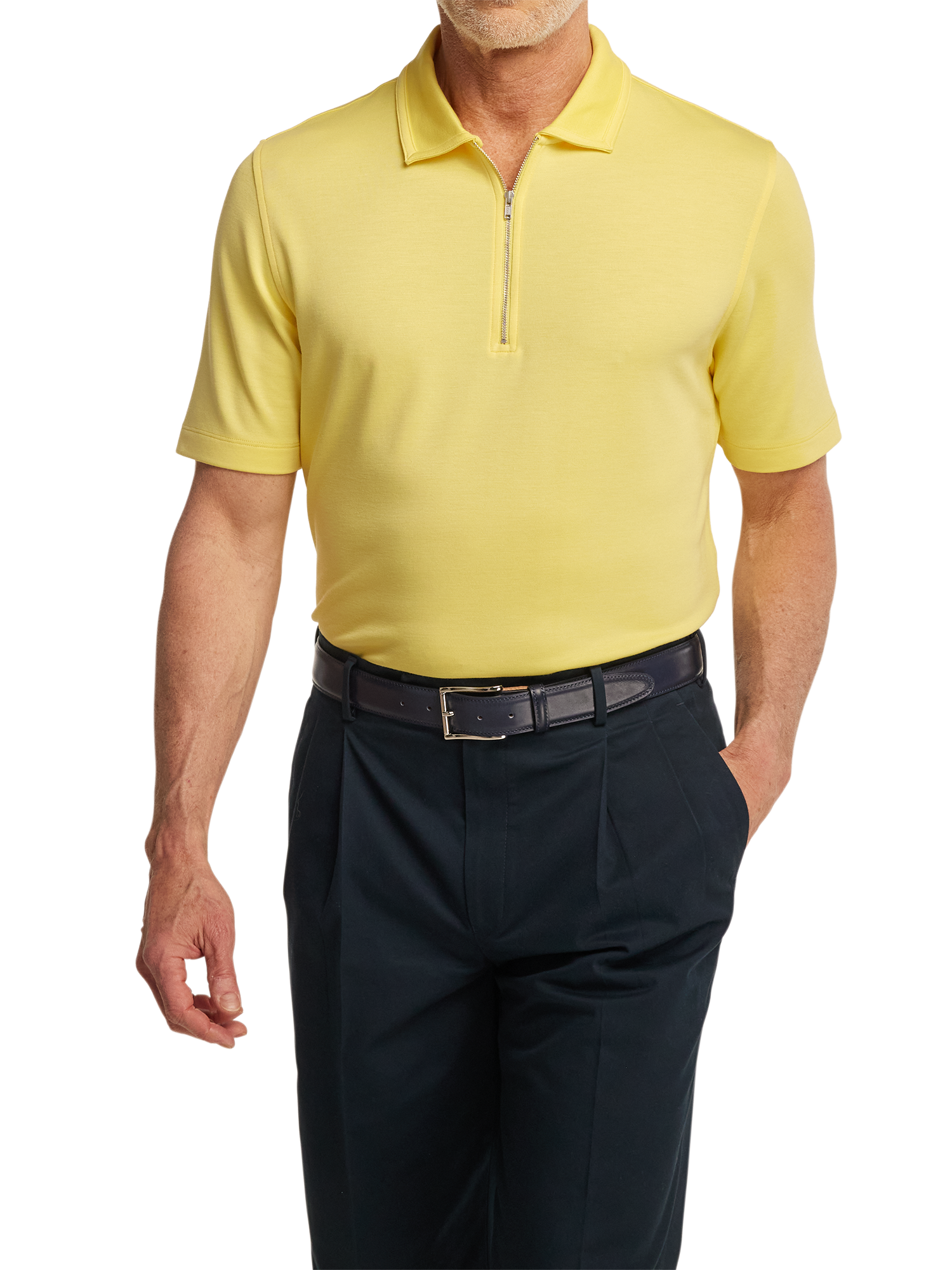 Lyocell Blend Quarter Zip Polo - Yellow