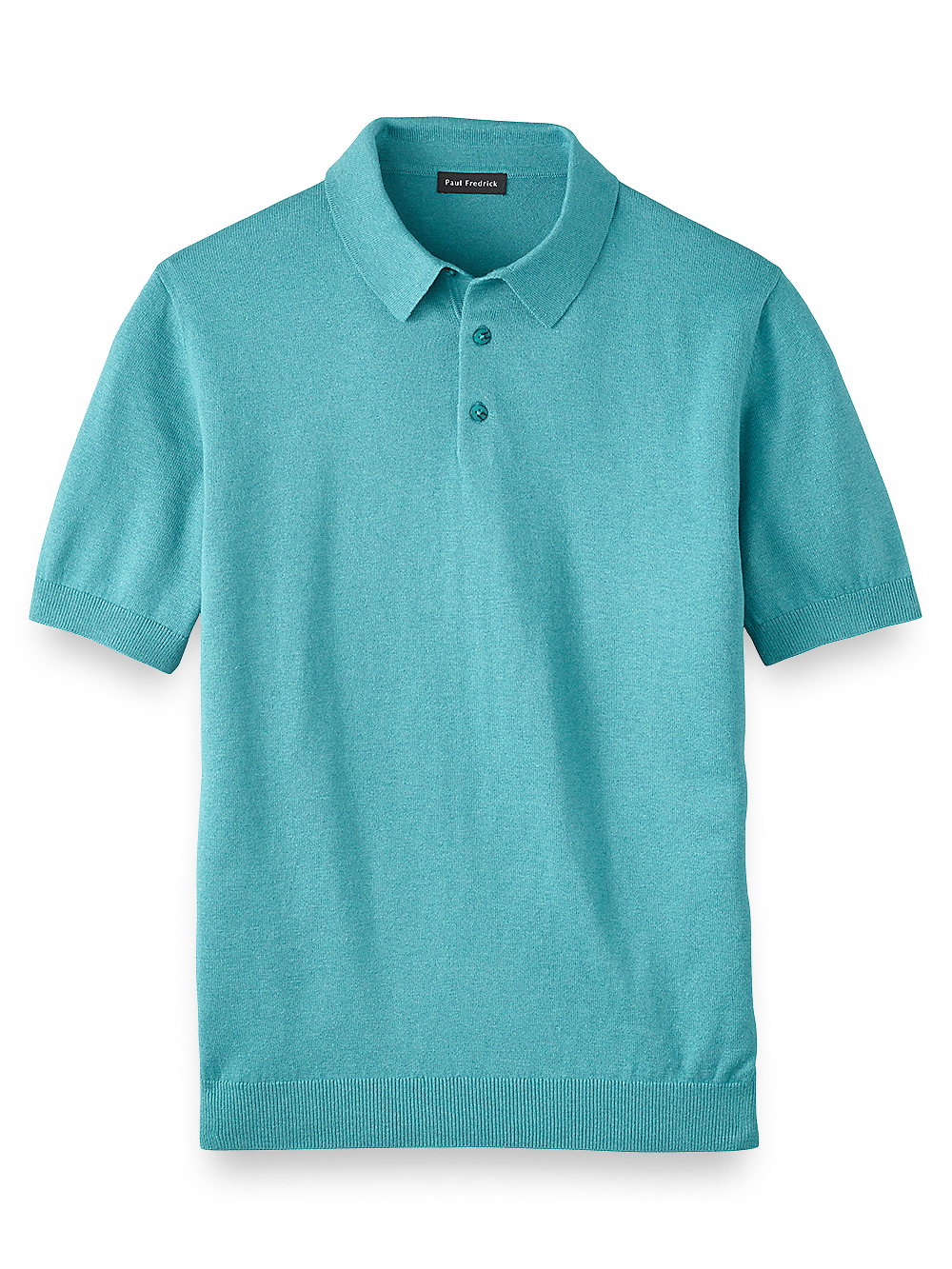 Product Image of Silk Cotton And Cashmere Three Button Polo-Turquoise