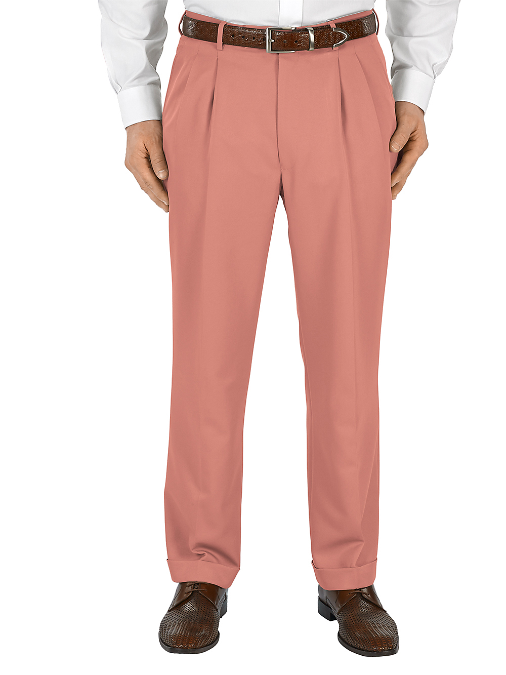 Product Image of Microfiber Solid Pleated Pants-Light Red#model_pleated front