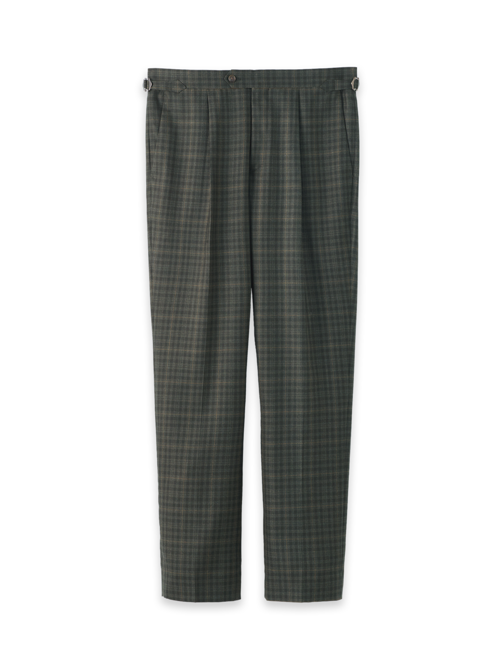 Product Image of Wool Plaid Single Pleat Side Tab Pant-Green