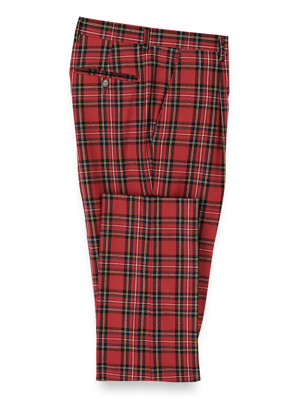 Wool Flannel Tartan Plaid Single Pleated Pants Red Multi – Paul