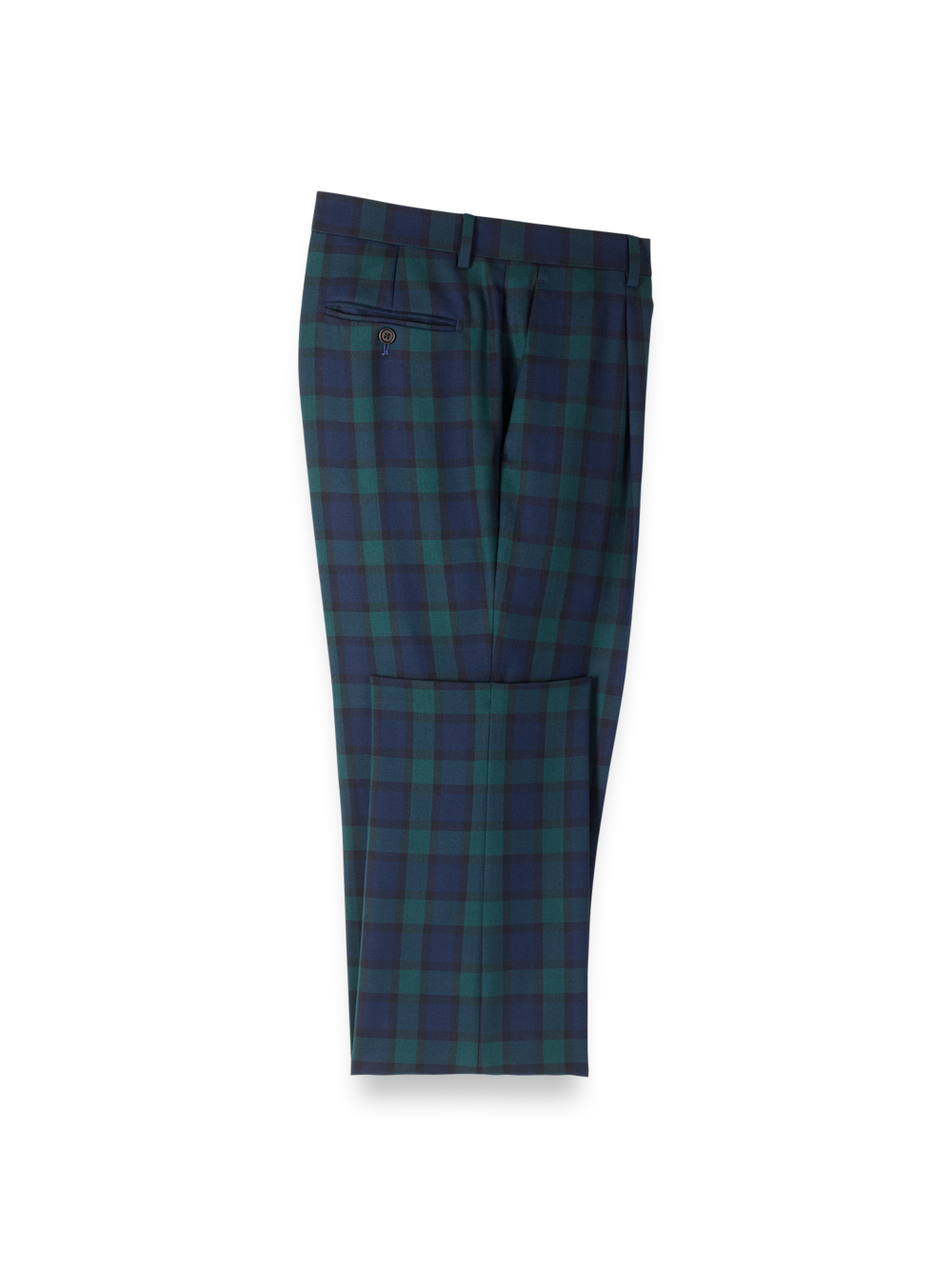 Wool Blend Blackwatch Single Pleated Pant - Green/Navy 46