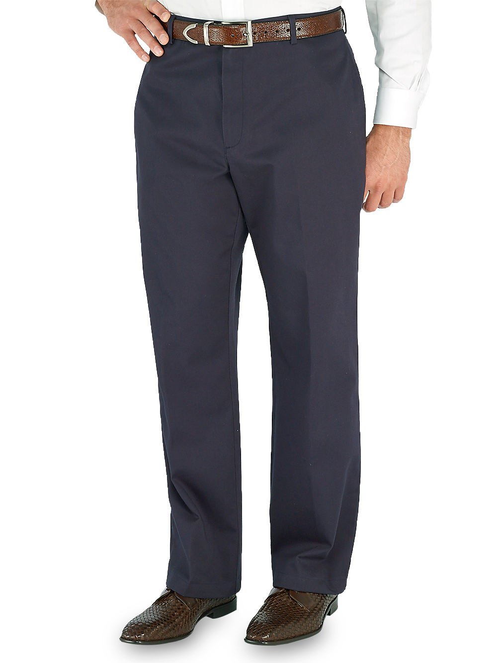 Product Image of Non-iron Cotton Chino Flat Front Pants-Navy#model_flat front