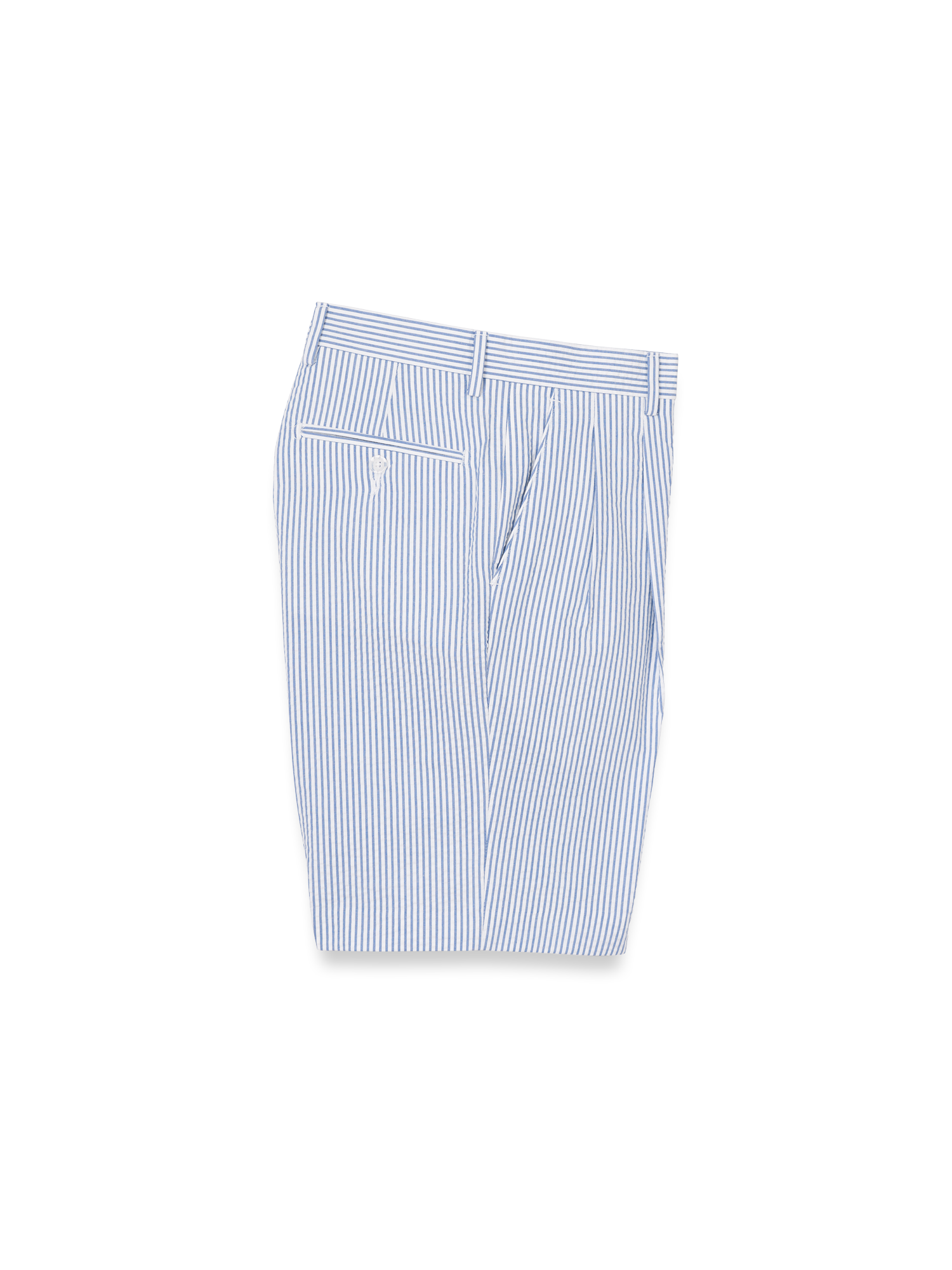 Product Image of Cotton Seersucker Shorts-Blue Stripe#model_pleated front