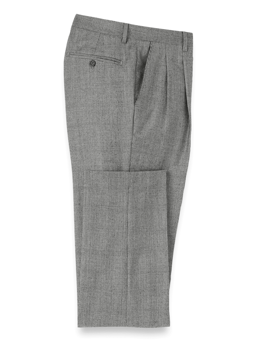 Product Image of Wool Flannel Plaid Pants-Black#model_pleated front