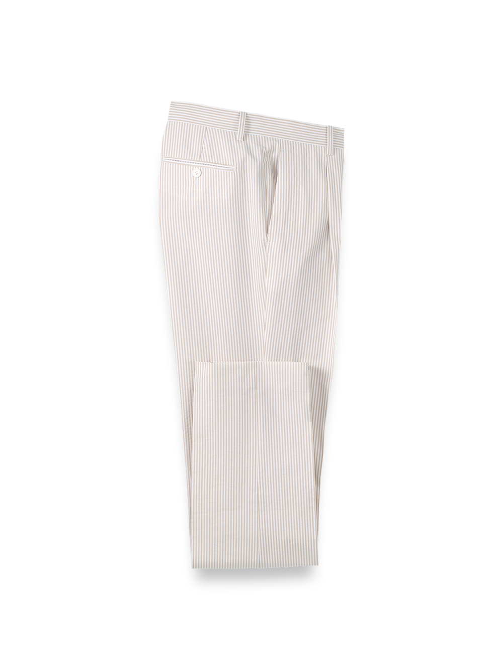 Product Image of Cotton Seersucker Single Pleated Pants-Tan/White