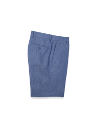 Linen Chambray Twill Flat Front Shorts - Blue
