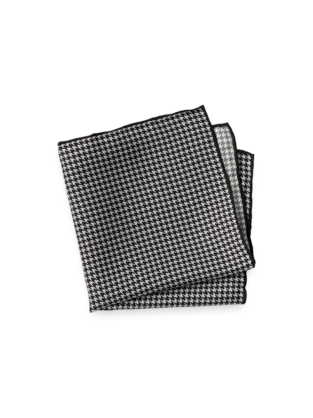 Product Image of Houndstooth Silk Pocket Square-Black/Grey