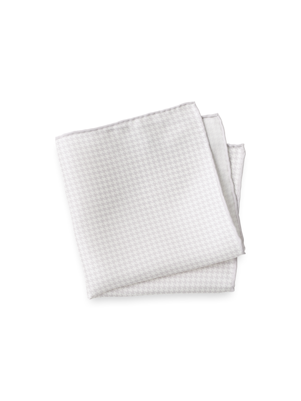 Product Image of Houndstooth Silk Pocket Square-Ivory/Silver