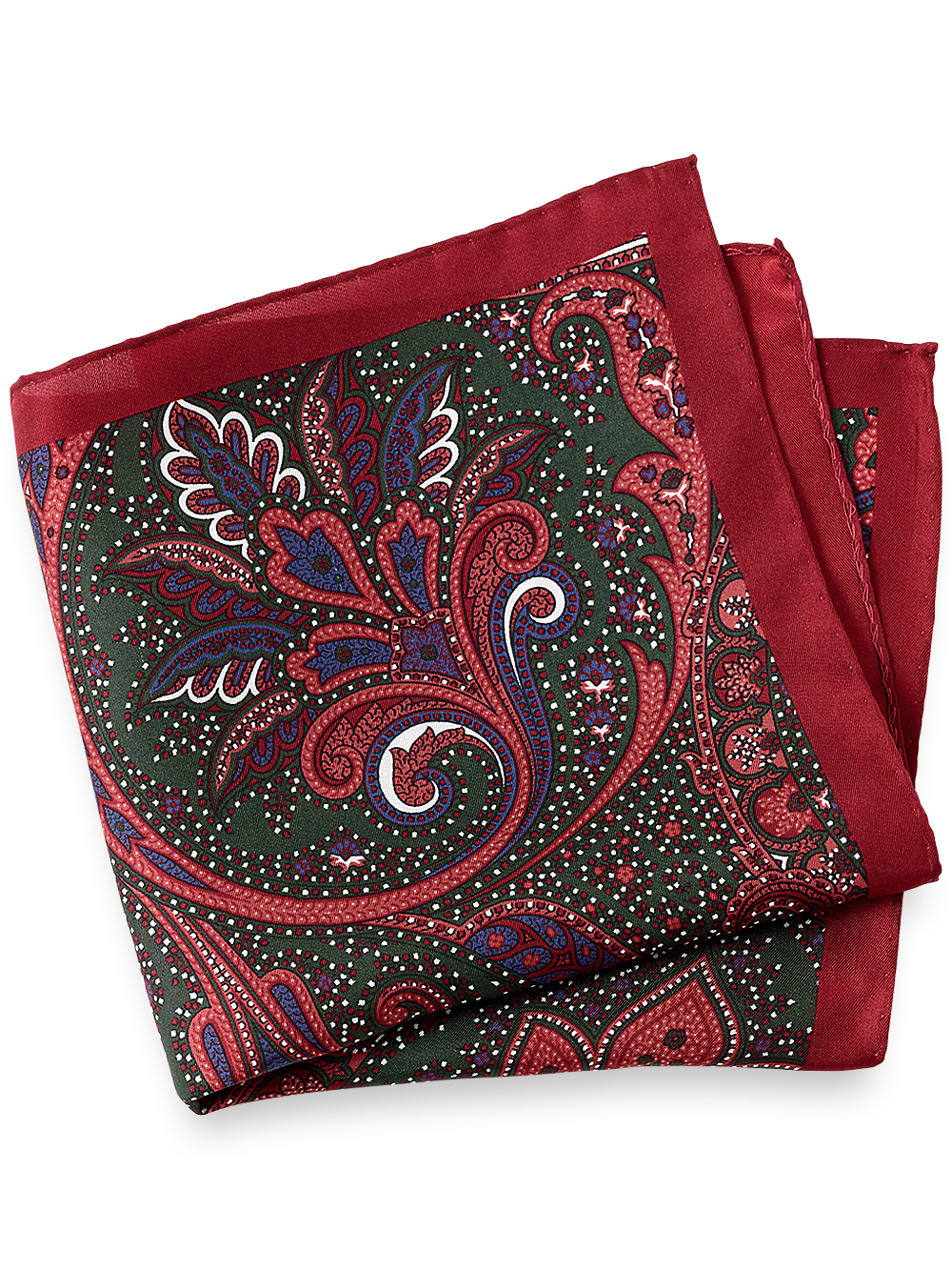 Product Image of Paisley Silk Pocket Square-Red Multi