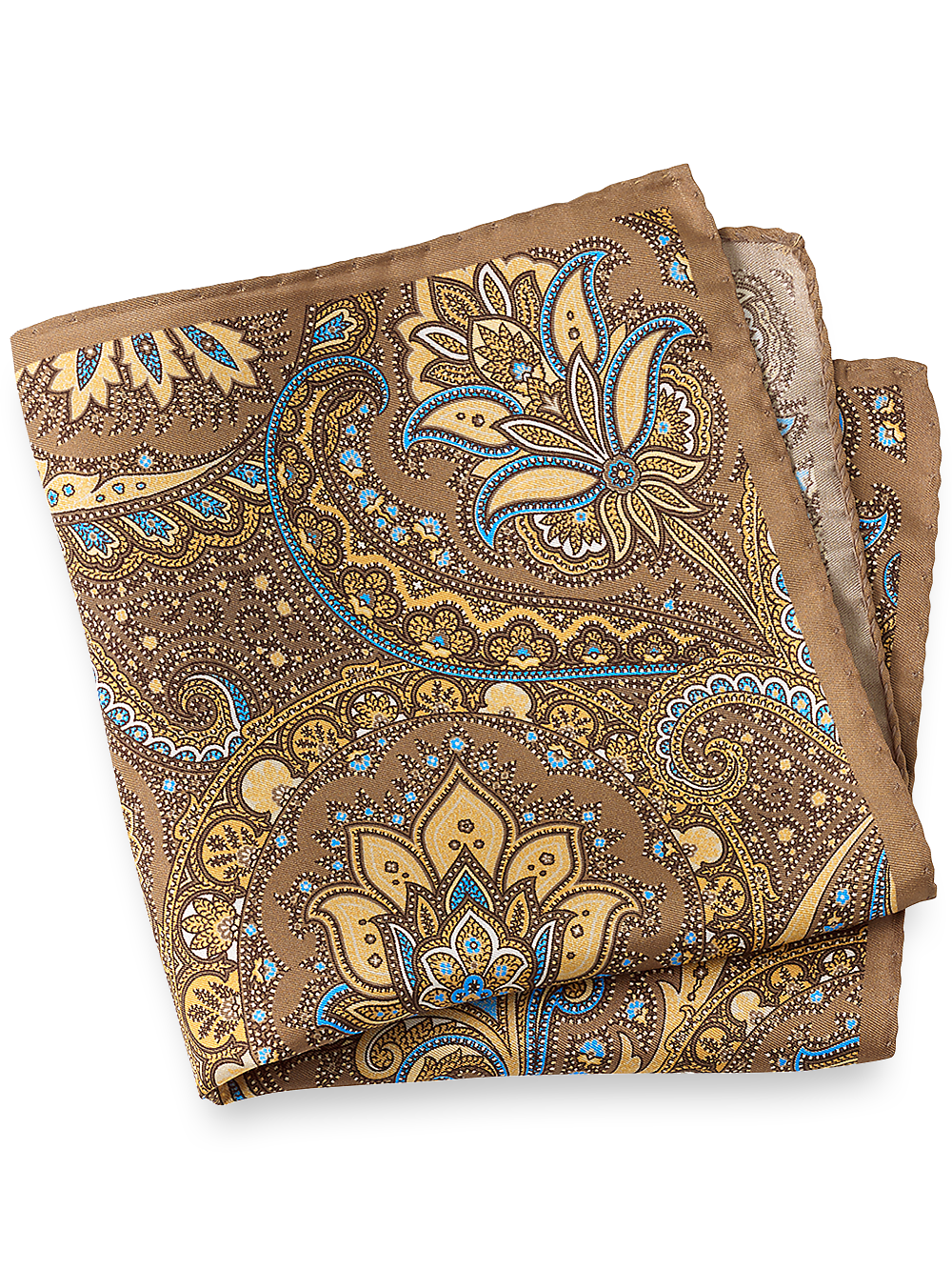 Product Image of Paisley Silk Pocket Square-Tan