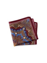 Medallion Silk Pocket Square - Burgundy Multi