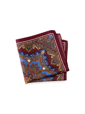 Medallion Silk Pocket Square - Burgundy Multi