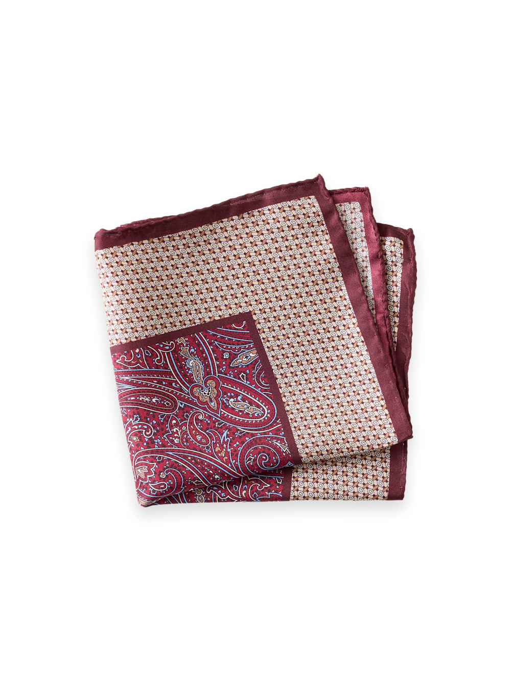 Product Image of Paisley Silk Pocket Square-Burgundy