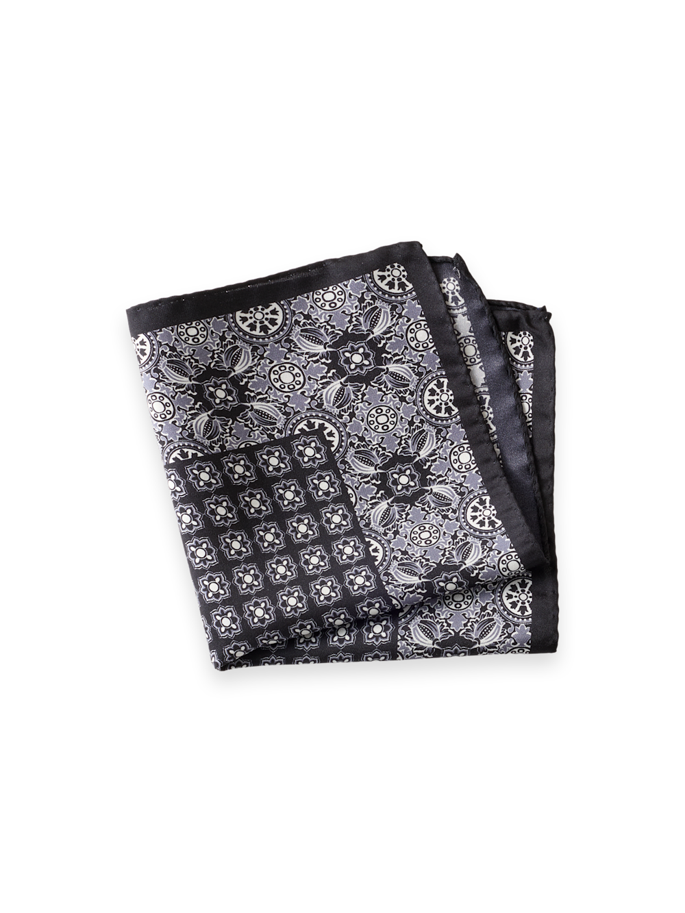 Product Image of Medallion Silk Pocket Square-Black