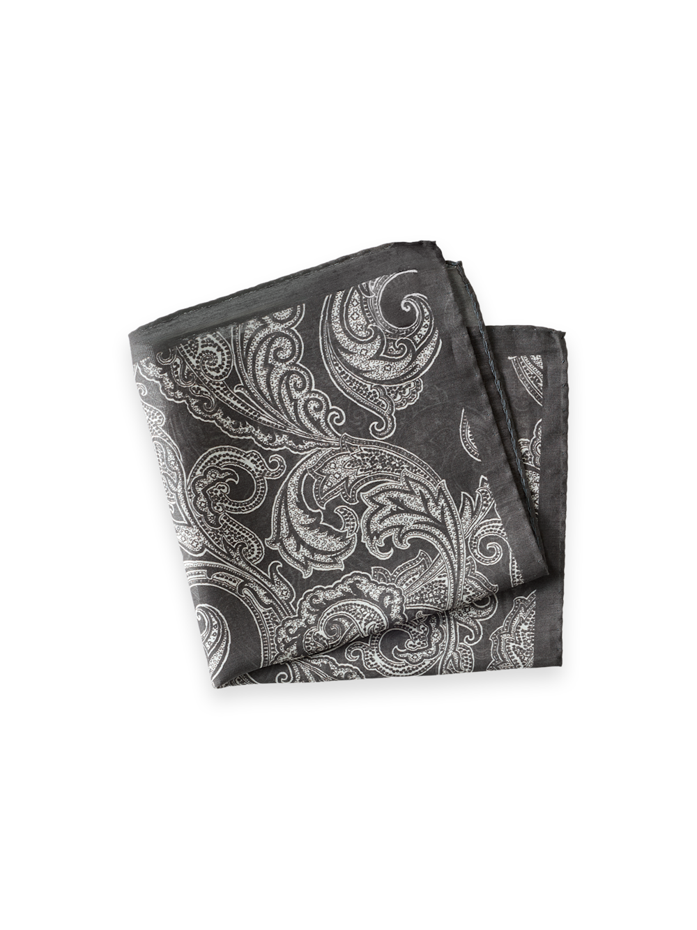 Product Image of Paisley Cotton Blend Pocket Square-Charcoal