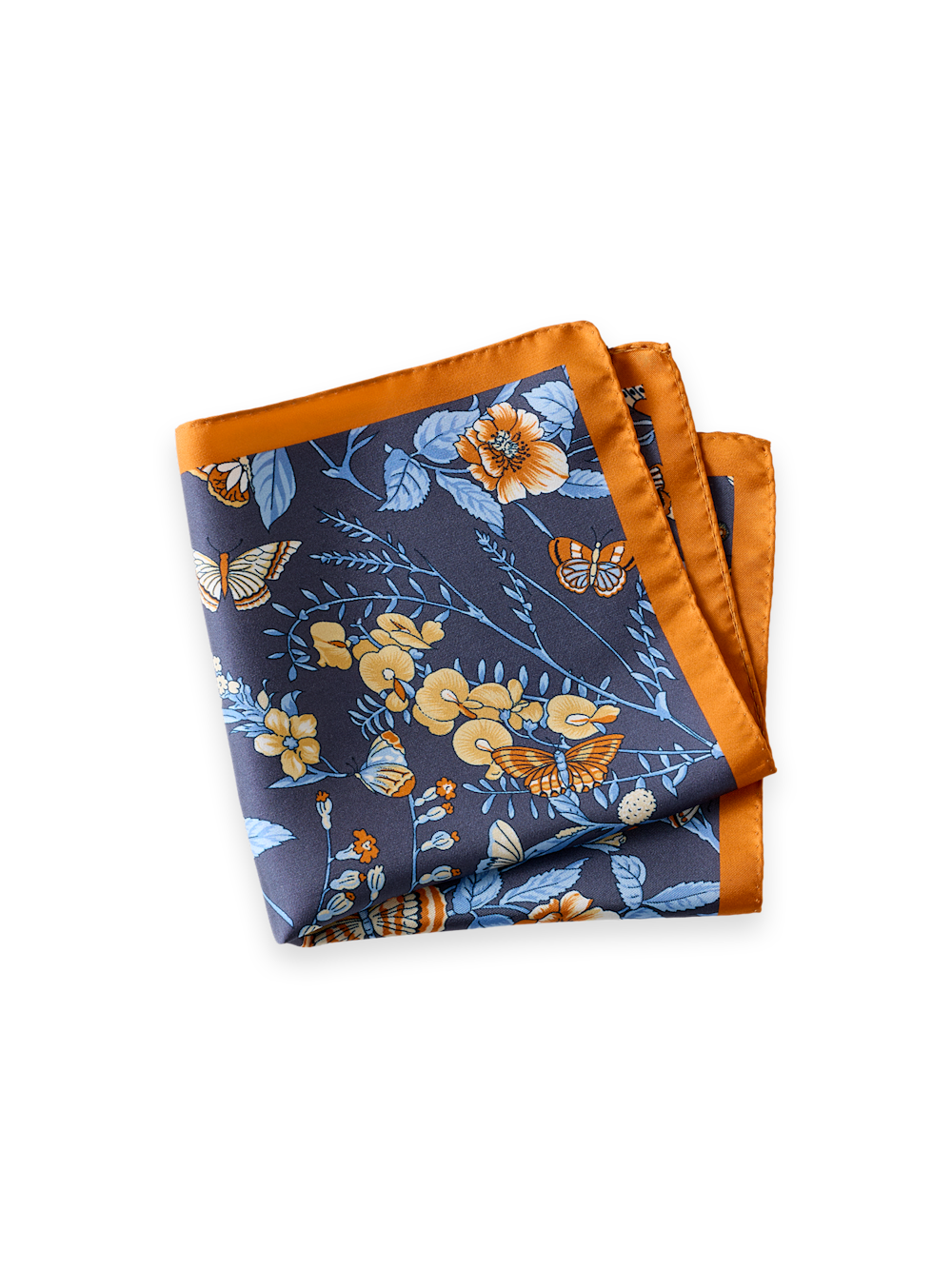 Product Image of Floral Silk Pocket Square-Navy/Orange