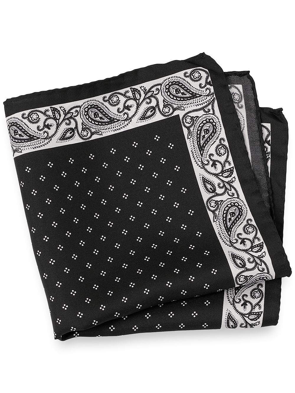 Product Image of Paisley Silk Pocket Square-Black