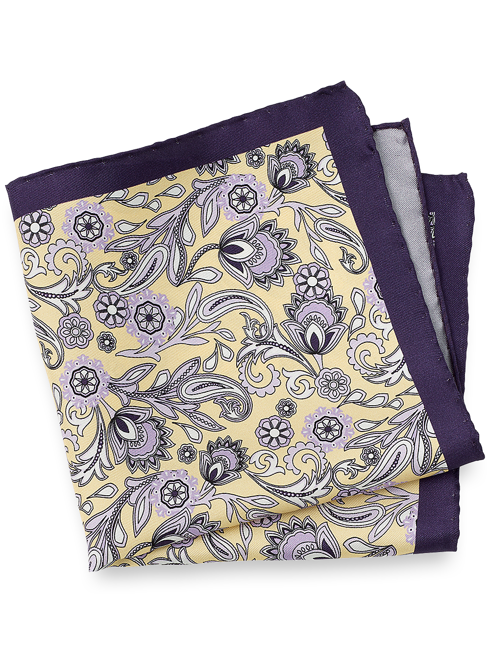 Product Image of Paisley Silk Pocket Square-Yellow/Purple