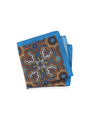 Medallion Silk Pocket Square - Blue/yellow