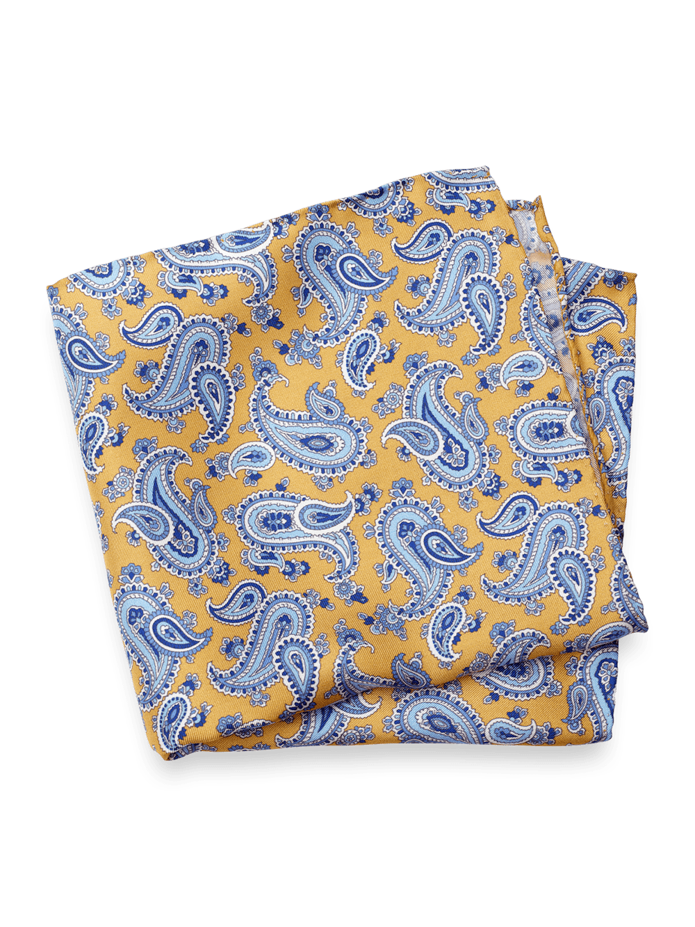 Product Image of Paisley Silk Pocket Square-Yellow/Blue