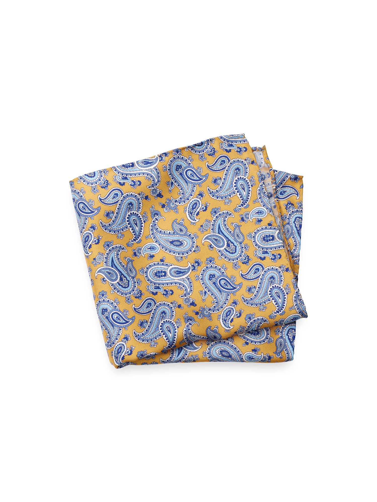 Paisley Silk Pocket Square - Yellow/blue
