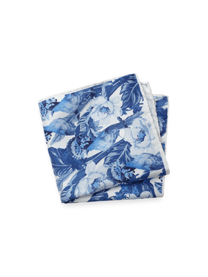 Floral Silk Pocket Square - Blue/white