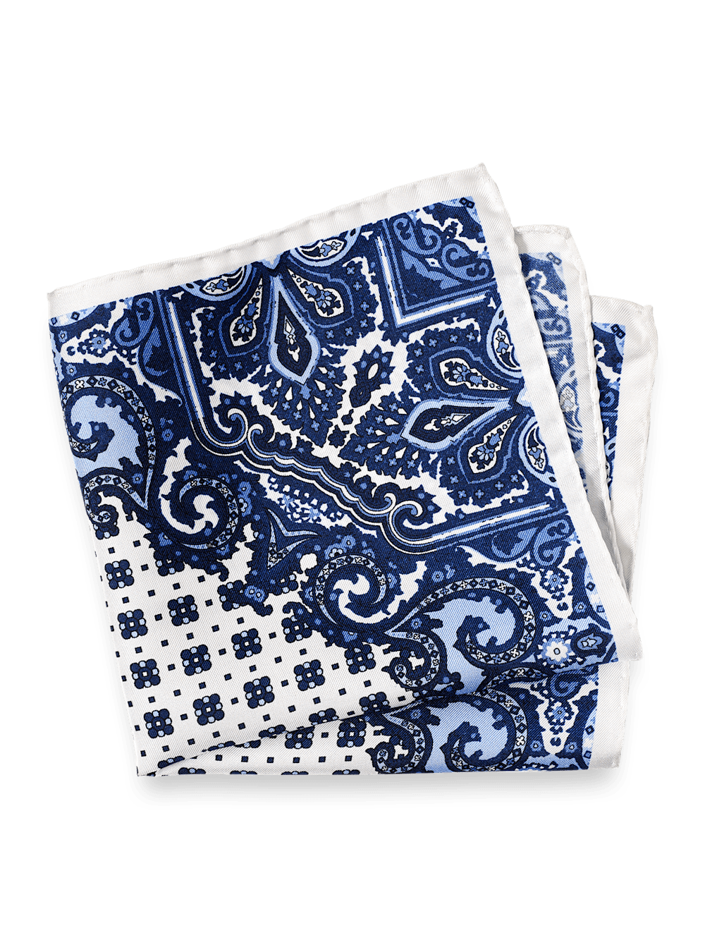 Product Image of Medallion Silk Pocket Square-Blue/White