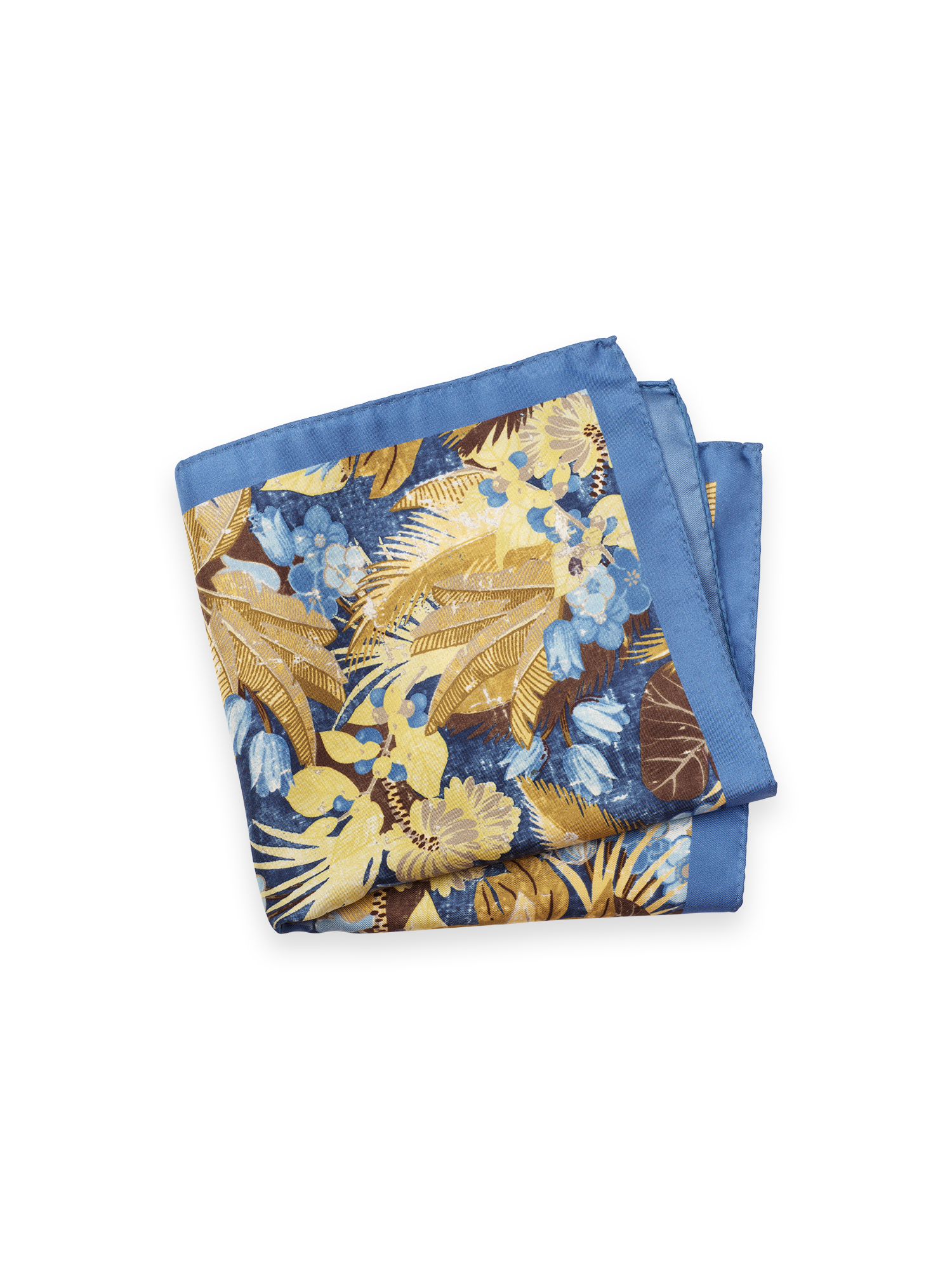 Botanical Silk Pocket Square - Yellow/blue