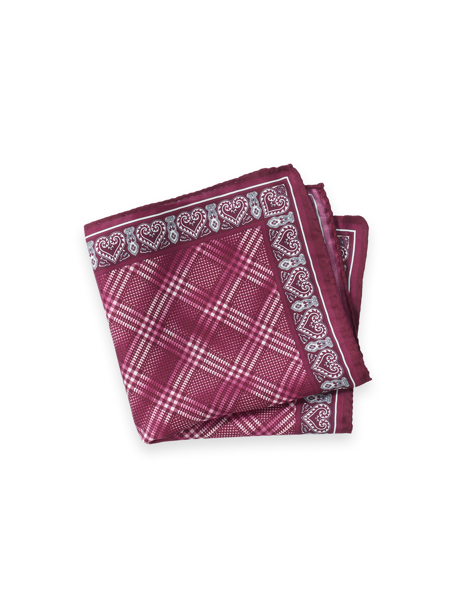 Plaid Silk Pocket Square - Burgundy
