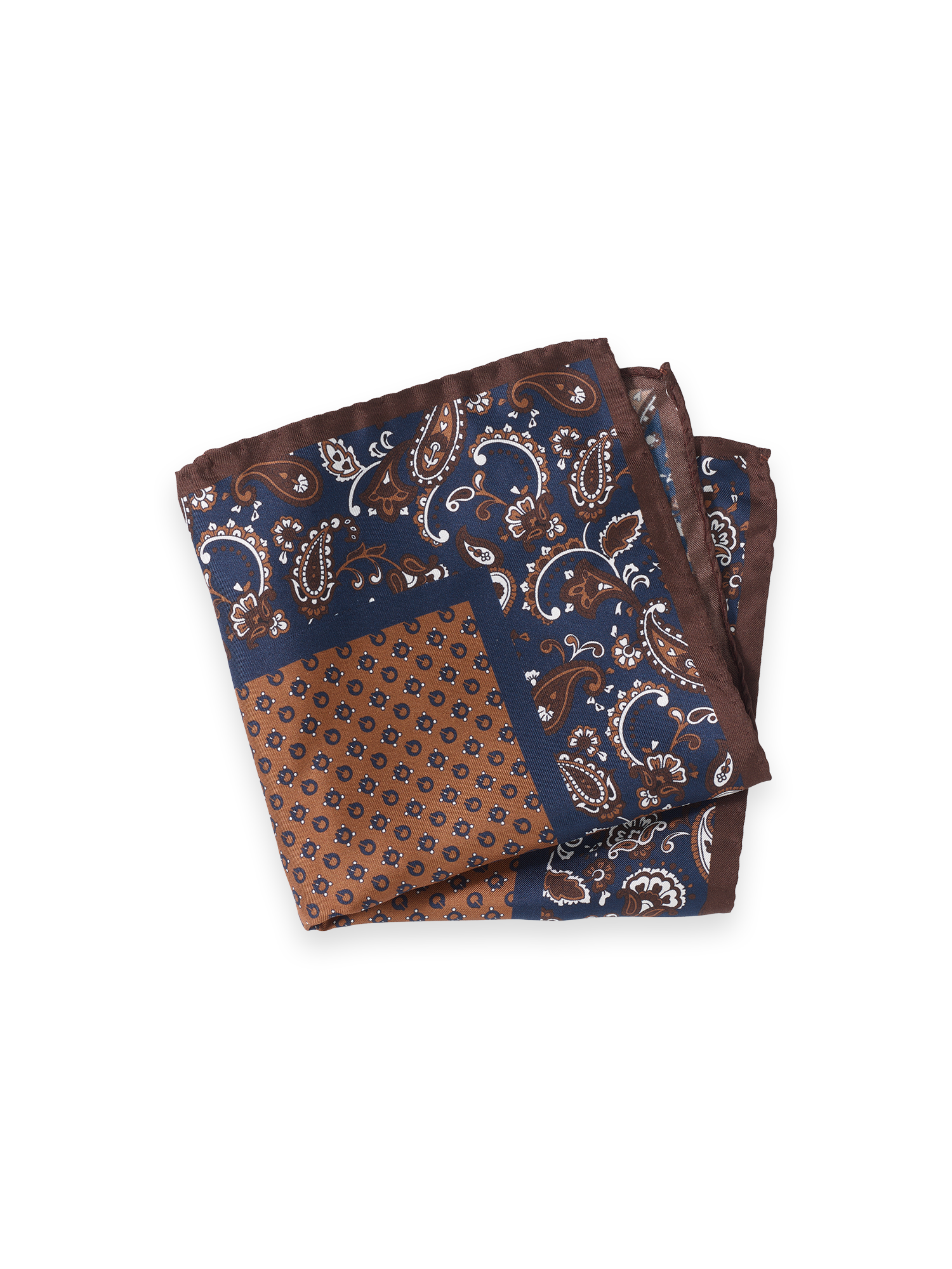 Paisley Silk Pocket Square - Brown/navy