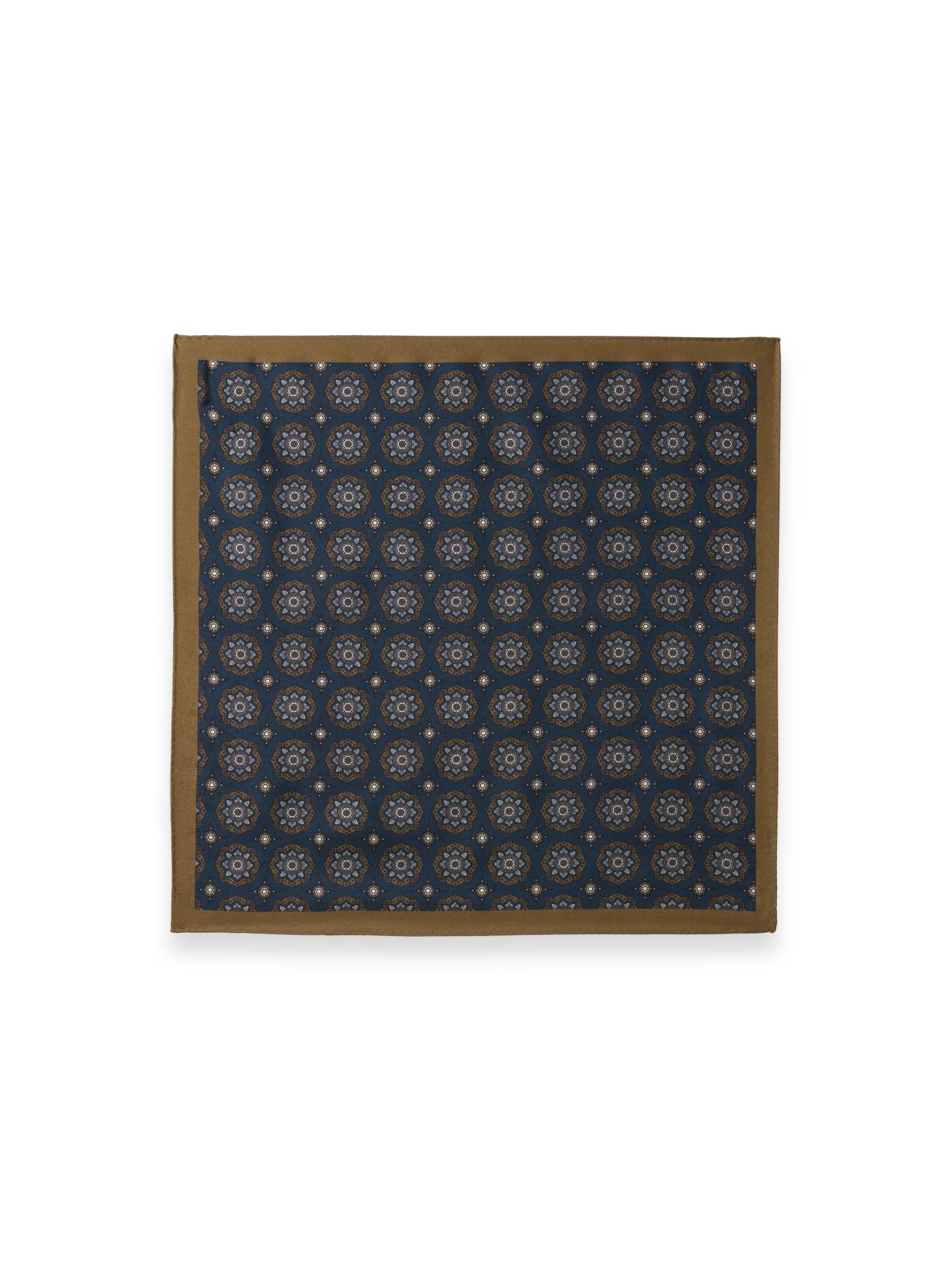 Medallion Silk Pocket Square - Blue/tan