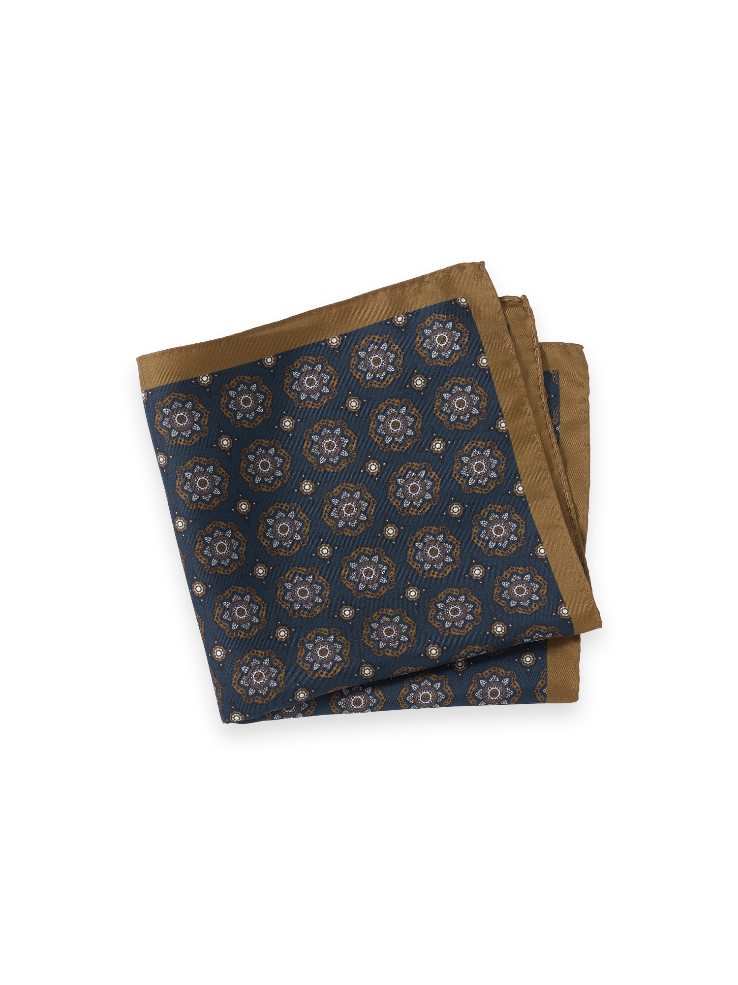 Medallion Silk Pocket Square - Blue/tan