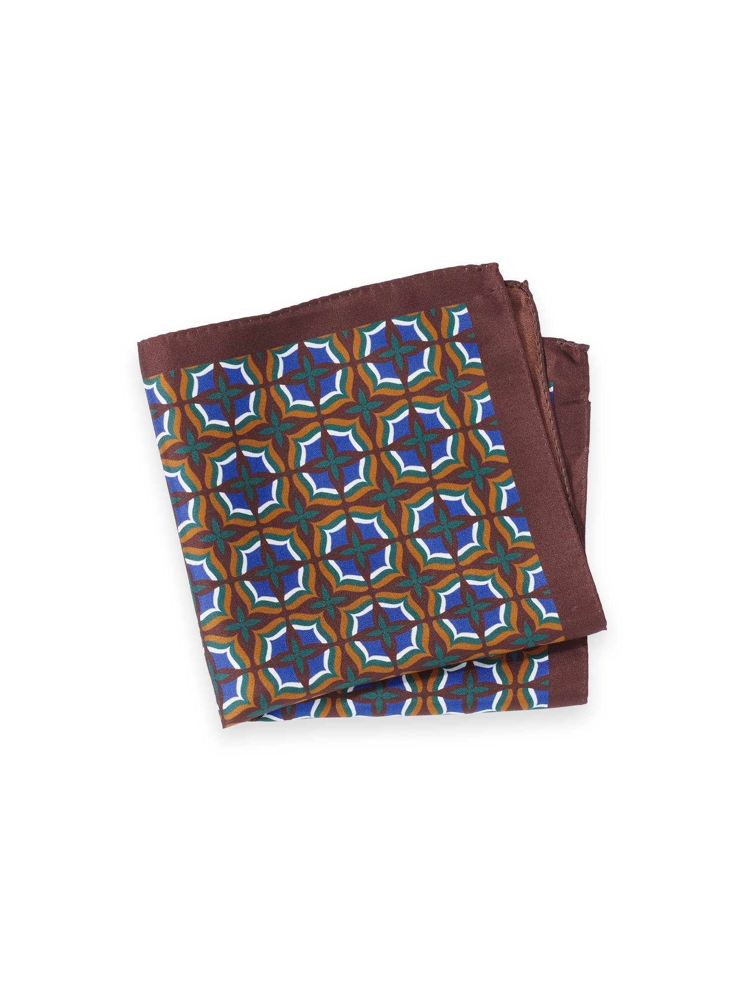 Medallion Silk Pocket Square - Brown Multi