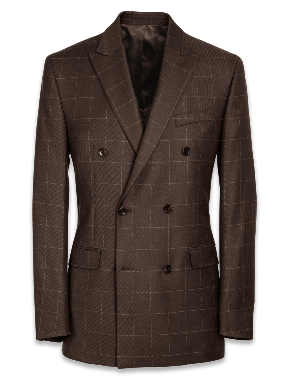 Product Image of Classic Fit Essential Wool Double Breasted Peak Lapel Suit Jacket-Brown Windowpane