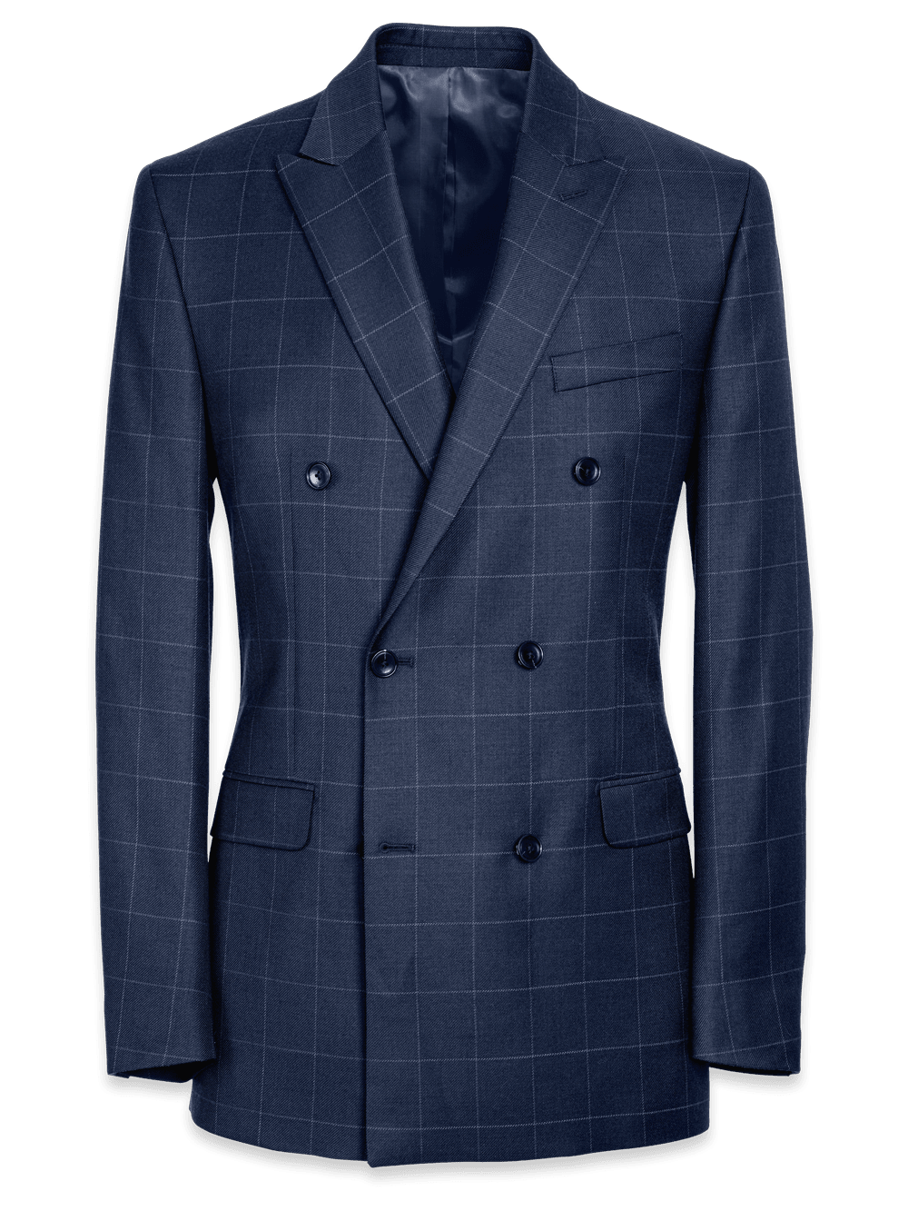 Product Image of Classic Fit Essential Wool Double Breasted Peak Lapel Suit Jacket-Navy Windowpane