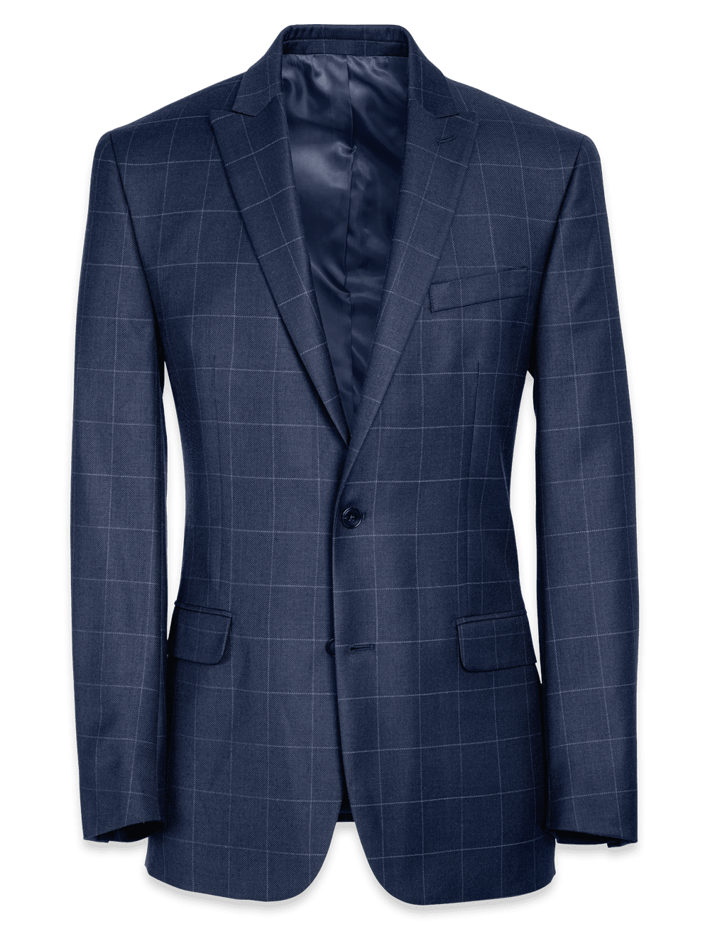 Product Image of Tailored Fit Essential Wool Peak Lapel Suit Jacket-Navy Windowpane